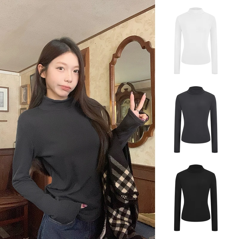 MosesQueen/魔西女王气质半高领打底衫纯色ins风修身保暖上衣