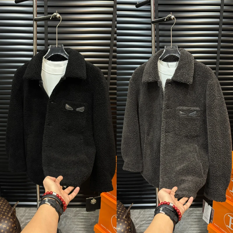 【清澈男装轻奢出品】L88928/QNCH/100％羊毛拼皮加厚羊剪绒外套