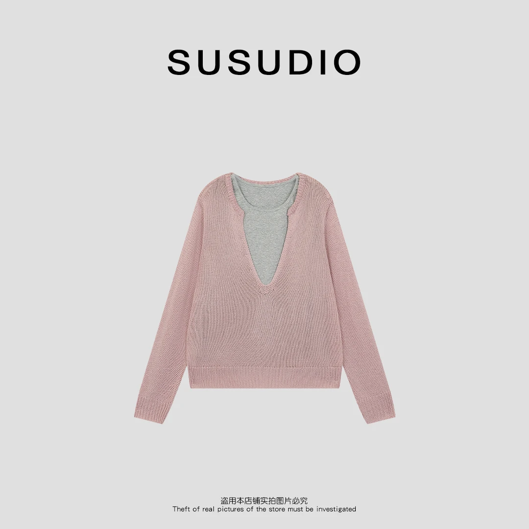 SUSUDIO②   莱赛尔+亚麻真两件透气纯色针织衫50034