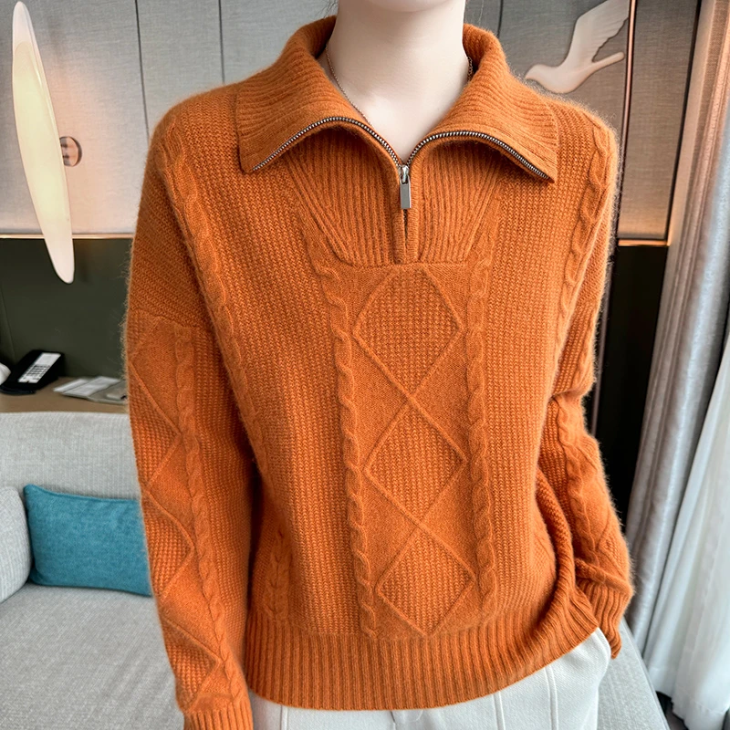 重工加厚羊绒菱形大幡领女士针织衫35-020