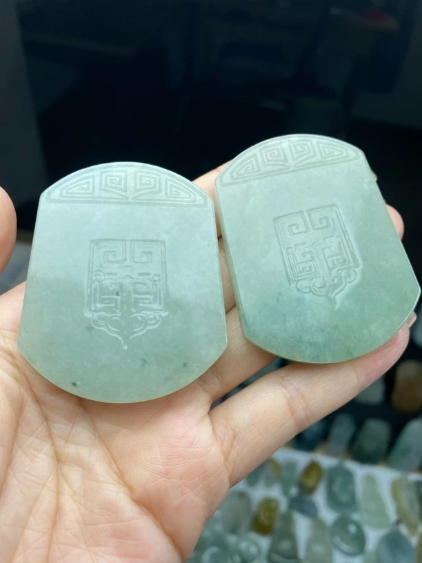 缅甸天然A货翡翠仿古对牌情侣款男女老少挂件（多样性一件）