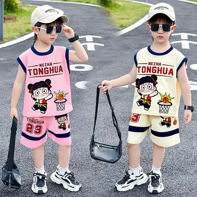 哪吒2025年款衣服儿童男童夏装套装小孩衣服夏季无袖薄款帅气韩版