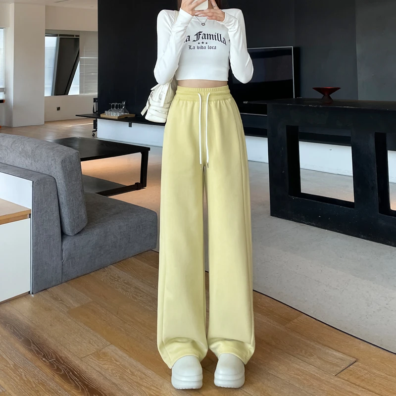 2025年春季新款运动卫裤女宽松休闲高腰垂感阔腿裤大码显瘦直筒裤