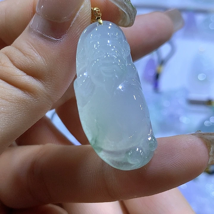 翡翠18K金镶嵌颈饰天然翡翠A货吊坠