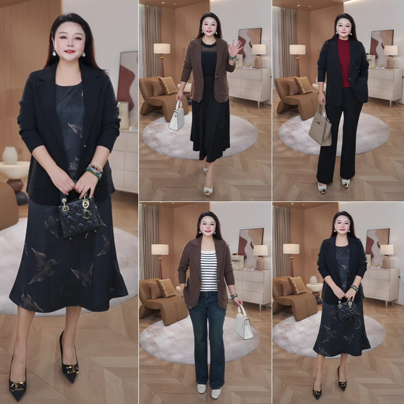 MsShe大码女装2025秋休闲简约莫代尔纱翻领毛衣外套J~B2509003