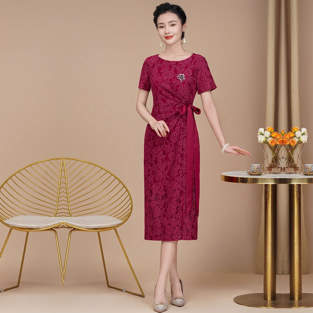 夏季高贵气质时尚蕾丝喜婆婆婚礼旗袍改良显瘦妈妈新中式婚宴礼服