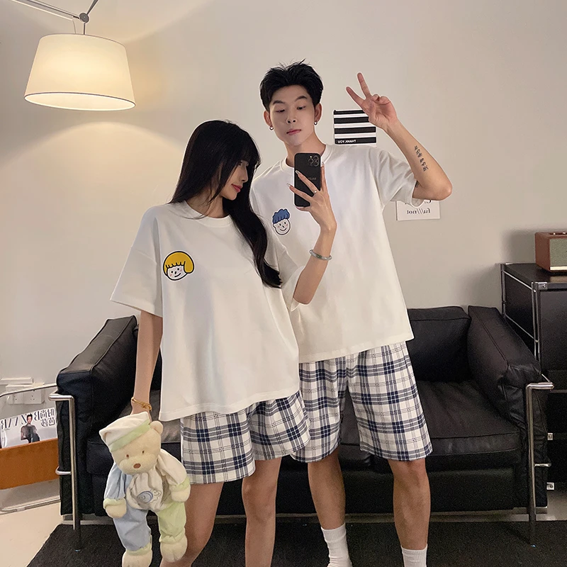 睡衣情侣套装全套一男一女夏季薄款可外穿简约日系时尚休闲家居服