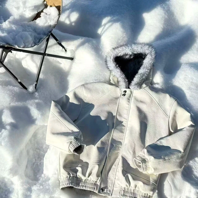 荔枝皮狼王座山雕棉服男款冬季加绒加厚美式连帽外套防水毛领夹克