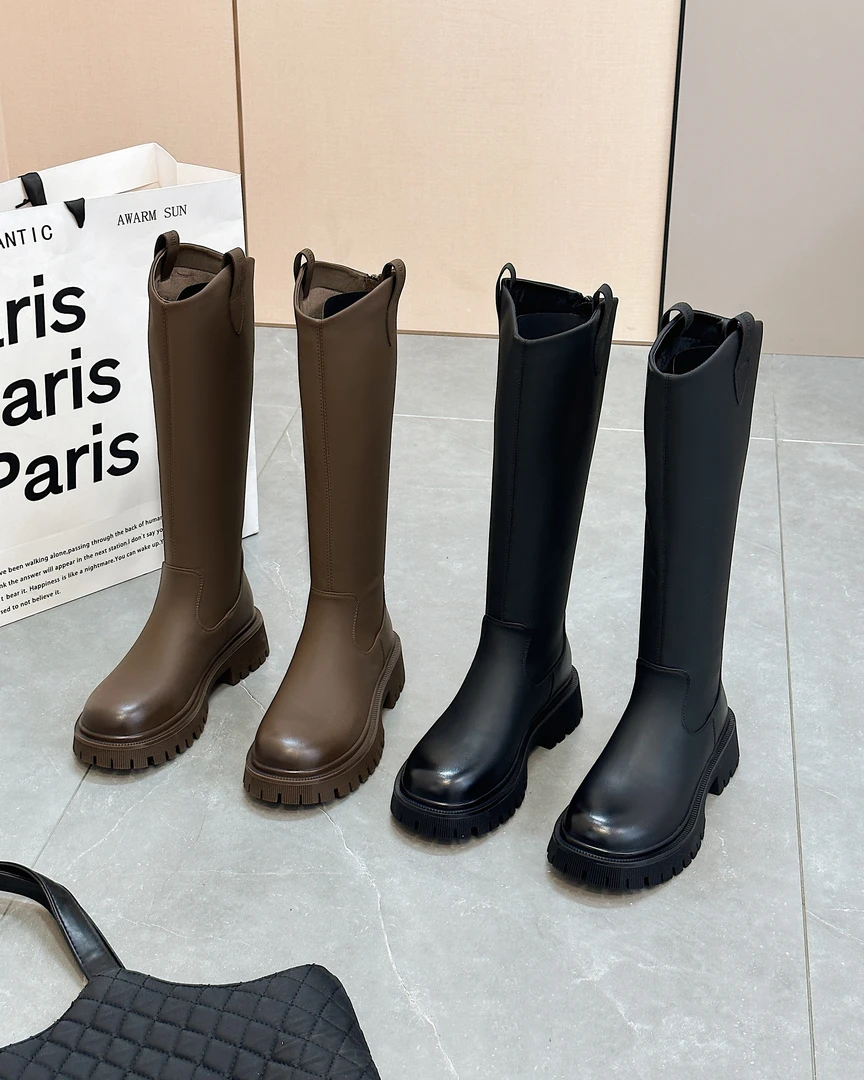 骑士小个子时装靴增高中筒靴高筒靴厚底小个子女靴过膝英伦长筒