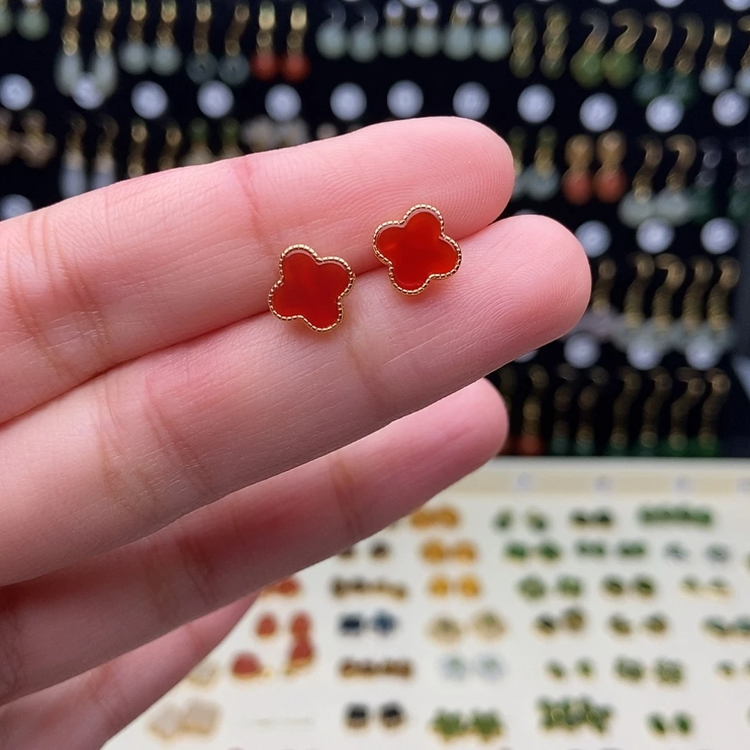 和田玉银S925镀金镶嵌耳饰