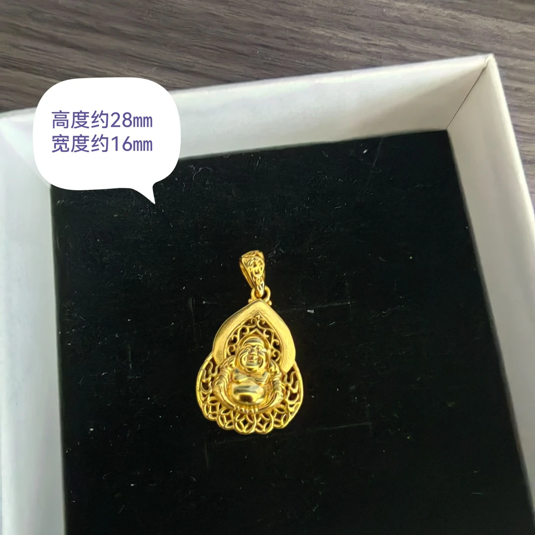 吊坠足银 【黄色镂空平安佛吊坠】不含项链