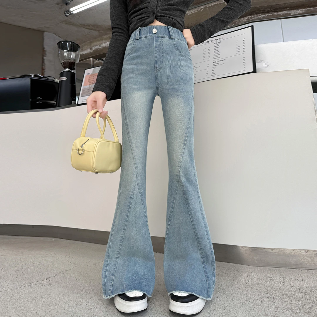 女童韩版牛仔裤春秋季2025新款6-12岁中大童百搭裤子秋装喇叭裤潮