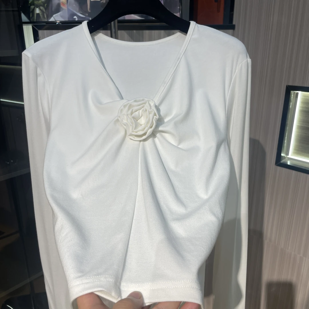 <猪猪出品>红人上新设计感秋冬打底气质长袖白色针织百搭女士257