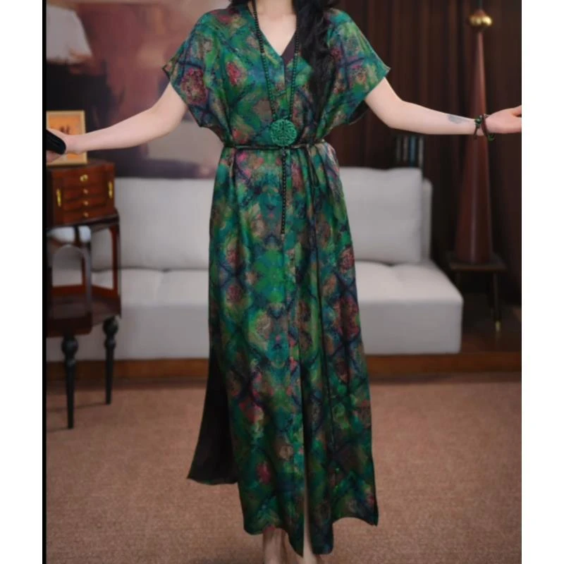 【清雨】香云纱非遗原创设计长款百搭夏季清凉气质新中式国风连衣裙