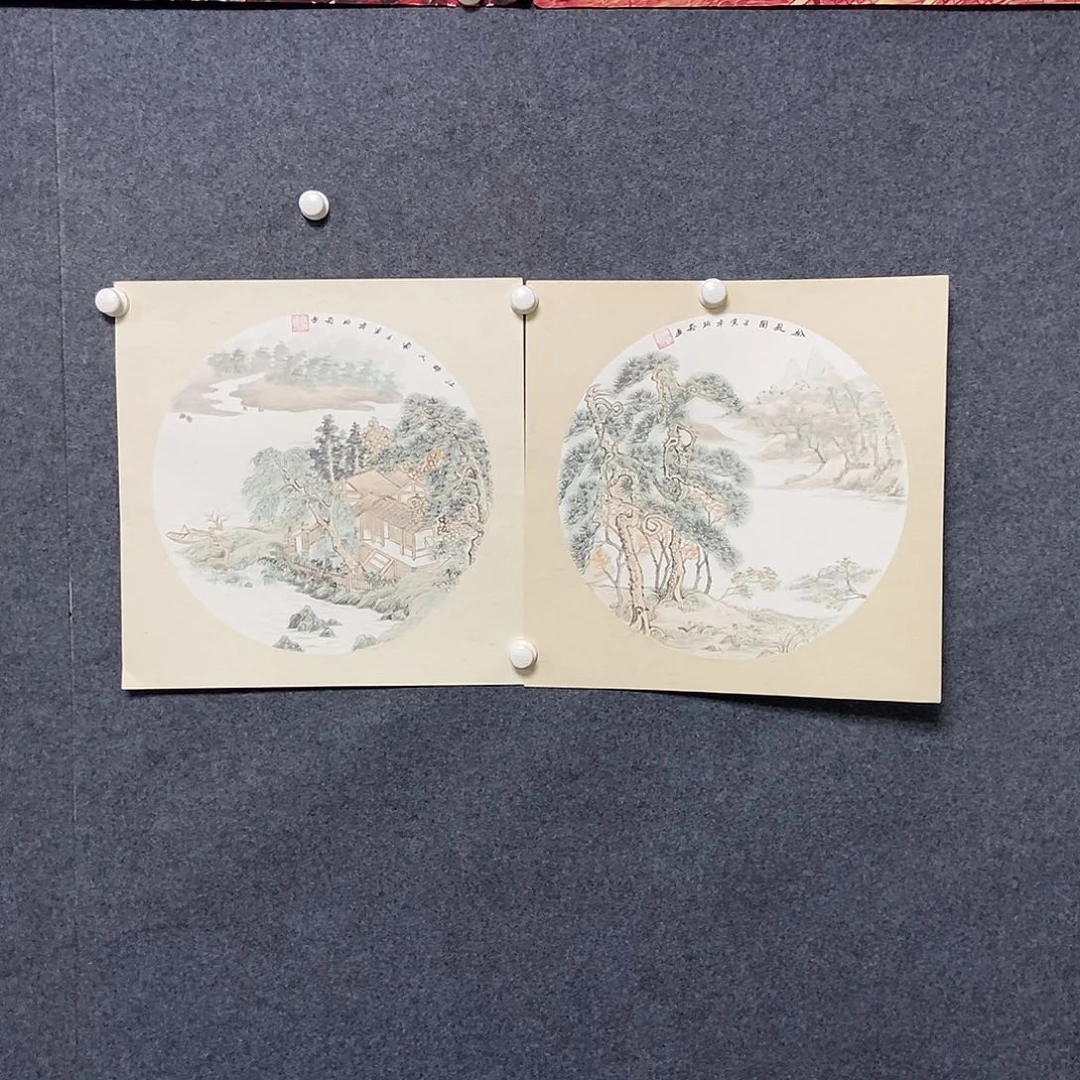 国画淘**石卡纸两幅山水50✖️50