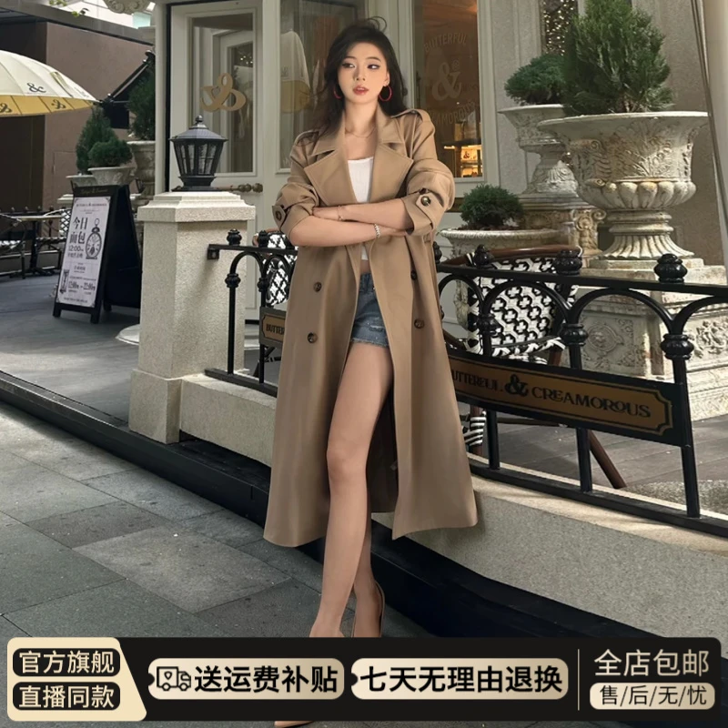 卡其色风衣外套女长款2025春秋季新款韩版收腰气质高个子过膝大衣