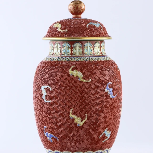 倚云煮泉珊瑚红地万福纹盖罐仿清代将军罐(定制)【景德镇全手工】