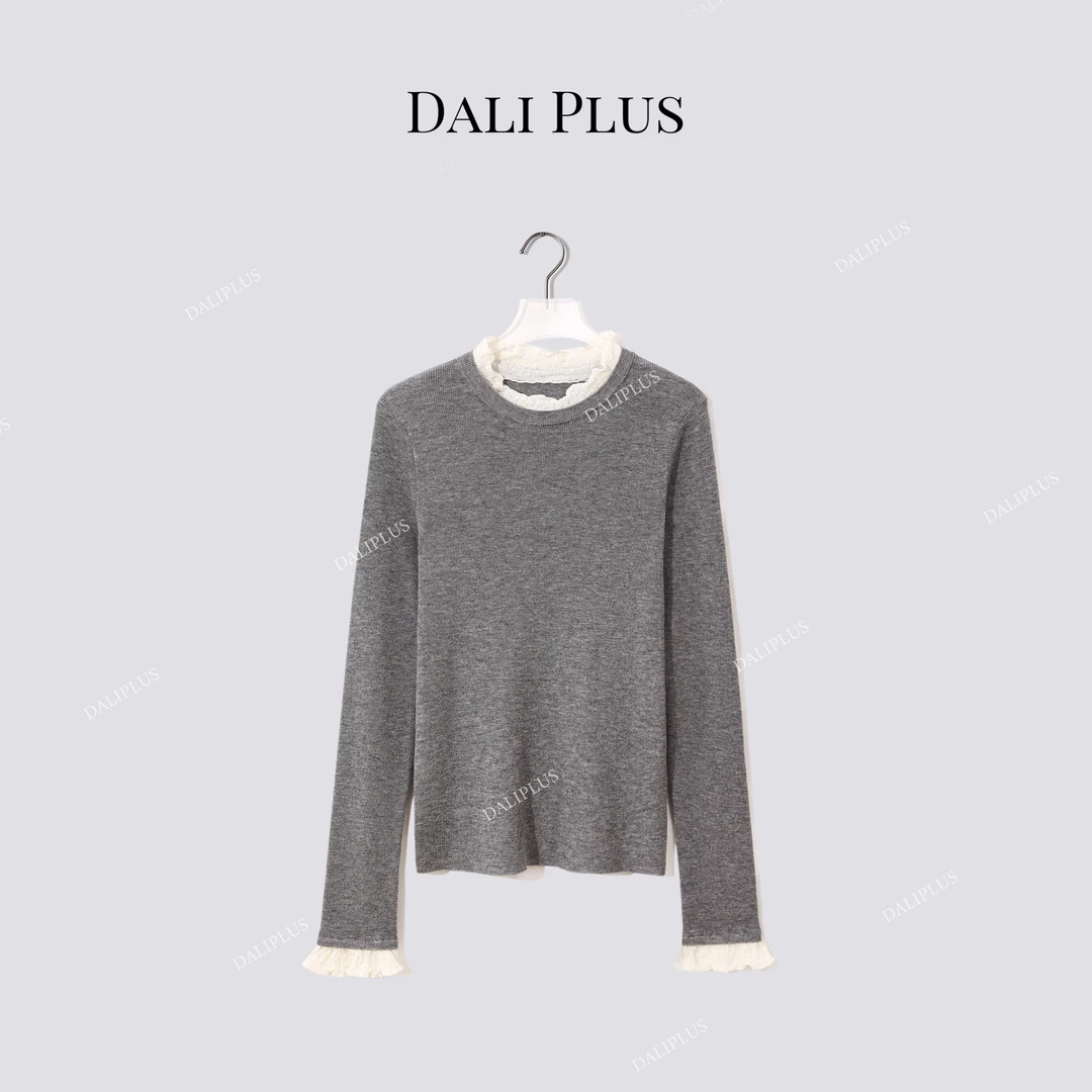 DALI PLUS“100羊毛蕾丝花边毛衫”穿搭针织-D5MM3275