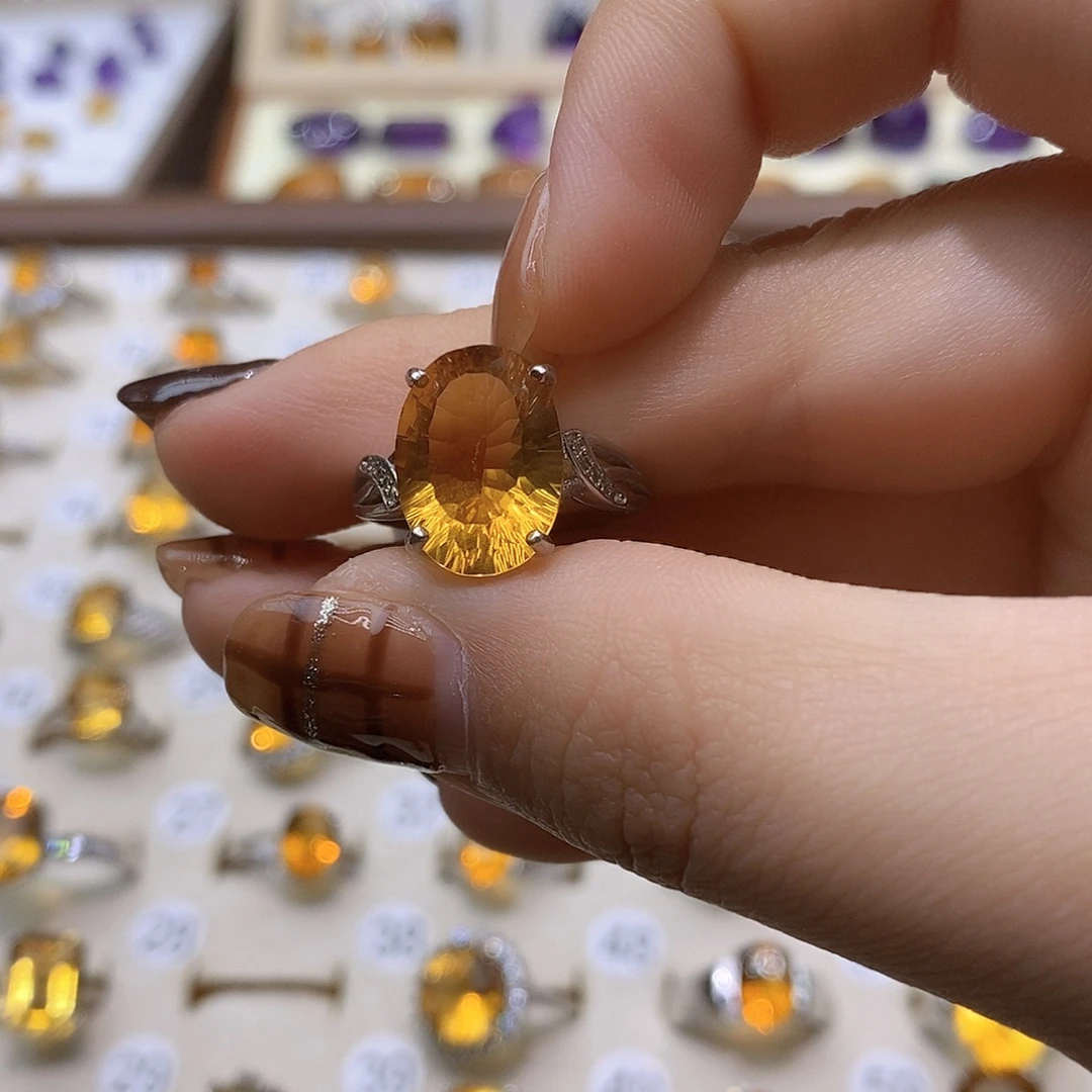 *****戒指银S925镶嵌水晶纯天然黄水晶戒指J