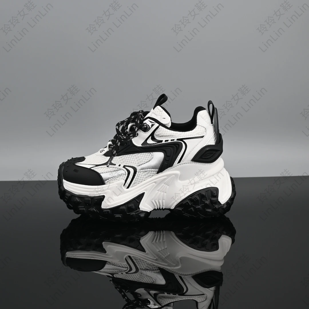 小个子时尚百搭厚底拼色老爹鞋女25春季网面休闲鞋Z