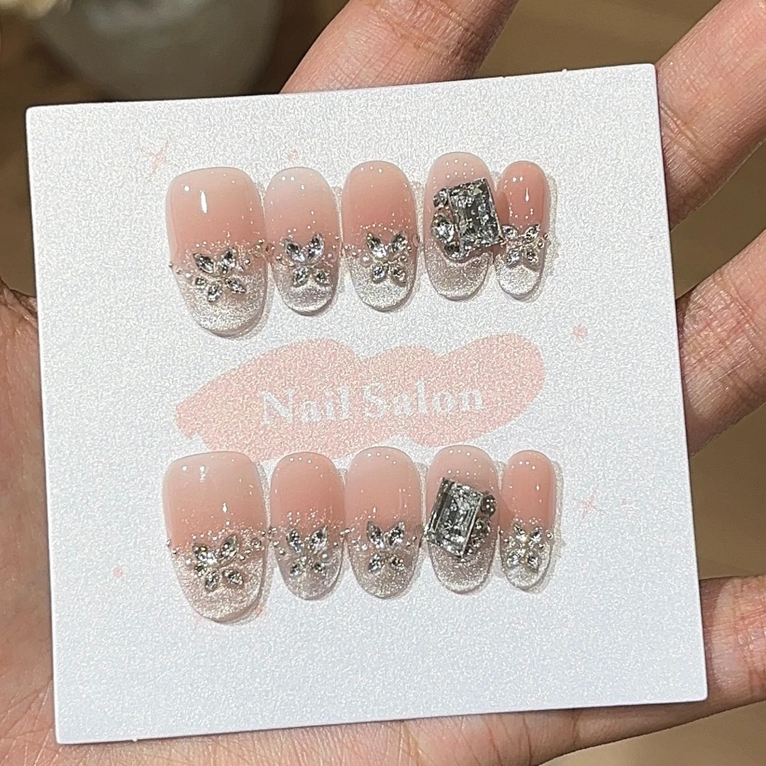 【氧气银河】新款手工高端穿戴甲显白法式紫色猫眼流行气质可拆卸款