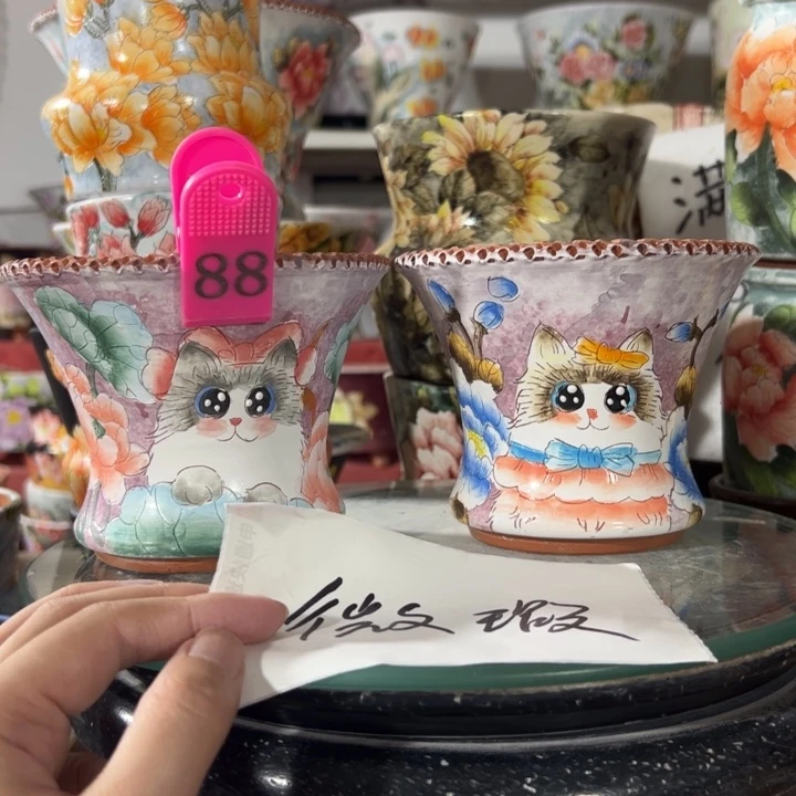 景德镇手绘花盆满38包邮偏远地区除外