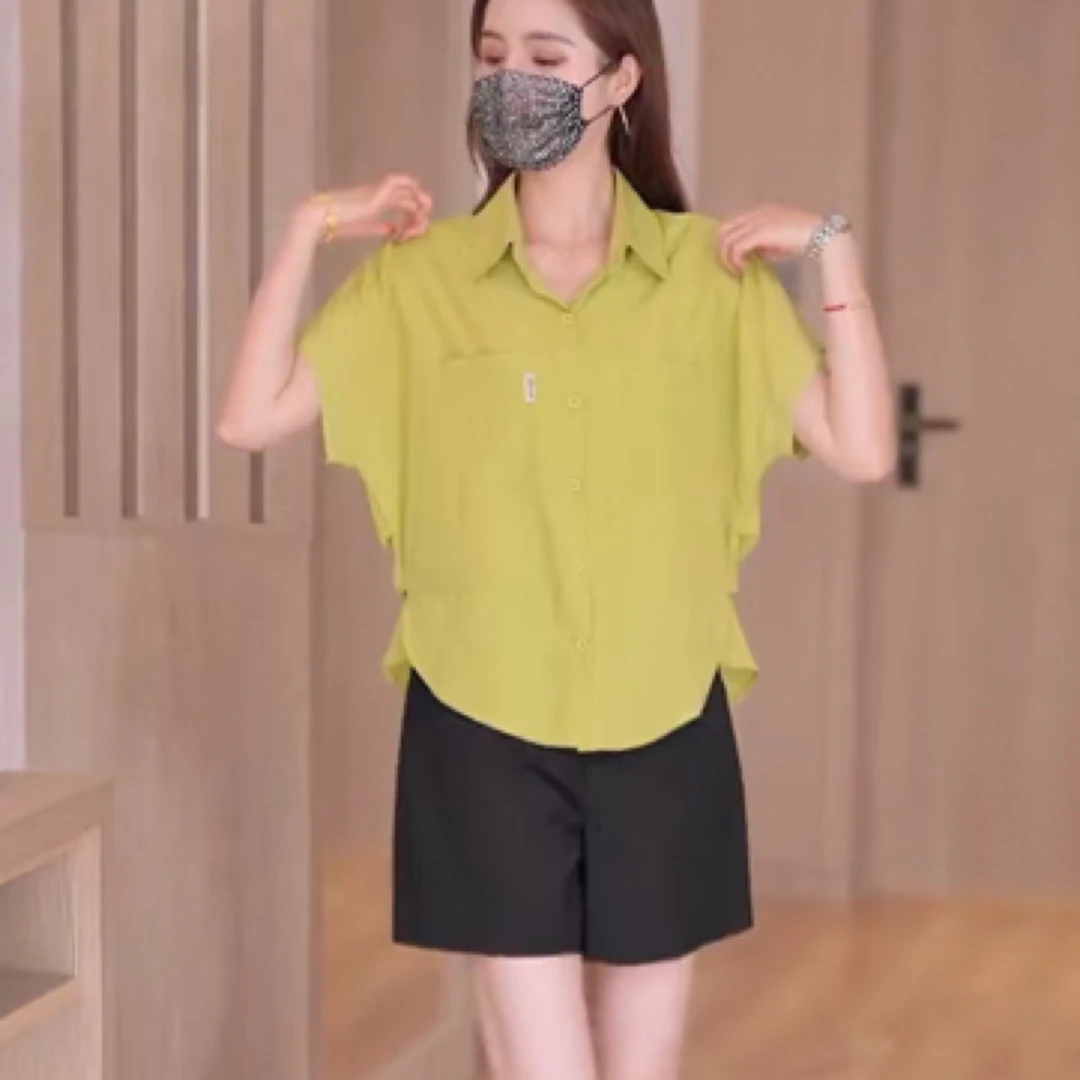 时尚宽松休闲女短袖衬衫2025新款百搭衬衣外穿爆款小个子妈妈装
