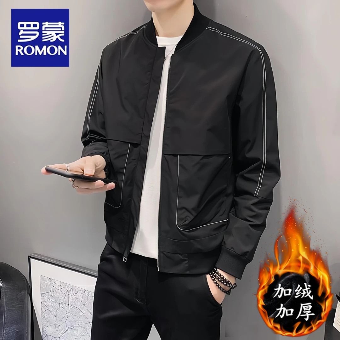 罗蒙新款春秋外套男士潮牌高级感帅气商务休闲轻奢夹克韩版飞行服