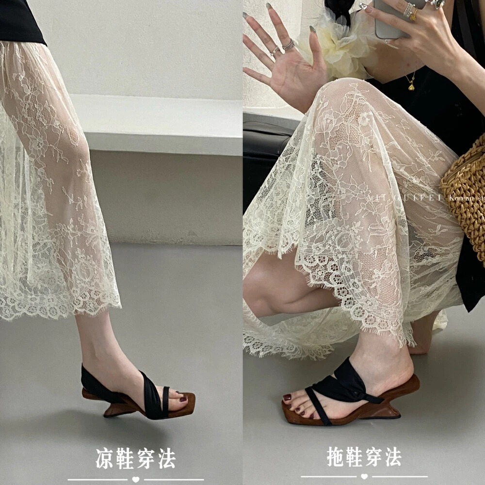 夏上新！一鞋两穿！复古辣妹风 坡跟凉拖鞋高跟凉鞋985-10#