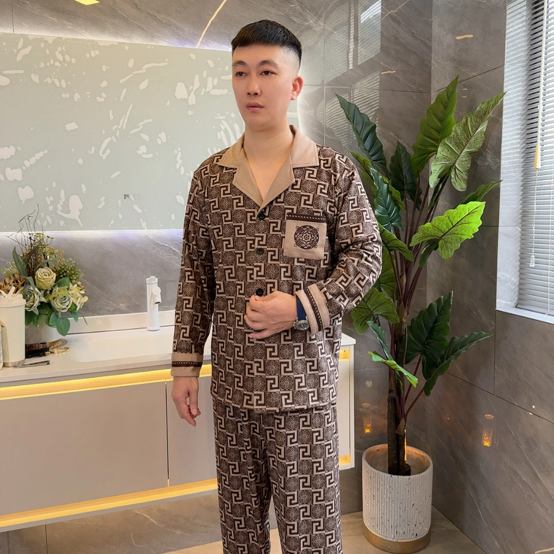 男士秋冬新款印花（薄软绒）可外穿长袖长裤睡衣家居服