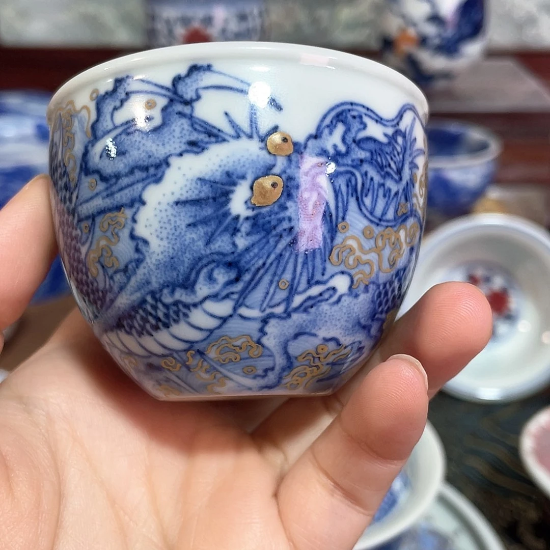 杯子b****n景德镇陶瓷手绘龙纹金杯