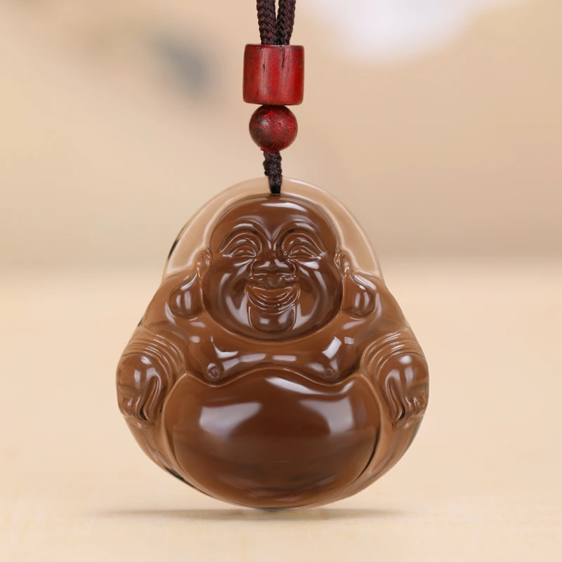 【星光村小飞达人H2002】黑曜石（冰曜）精美雕刻弥勒佛女款吊坠