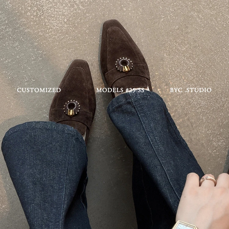 复古低跟单鞋百搭女2024年春秋款韩版通勤休闲一脚蹬英伦风乐福鞋