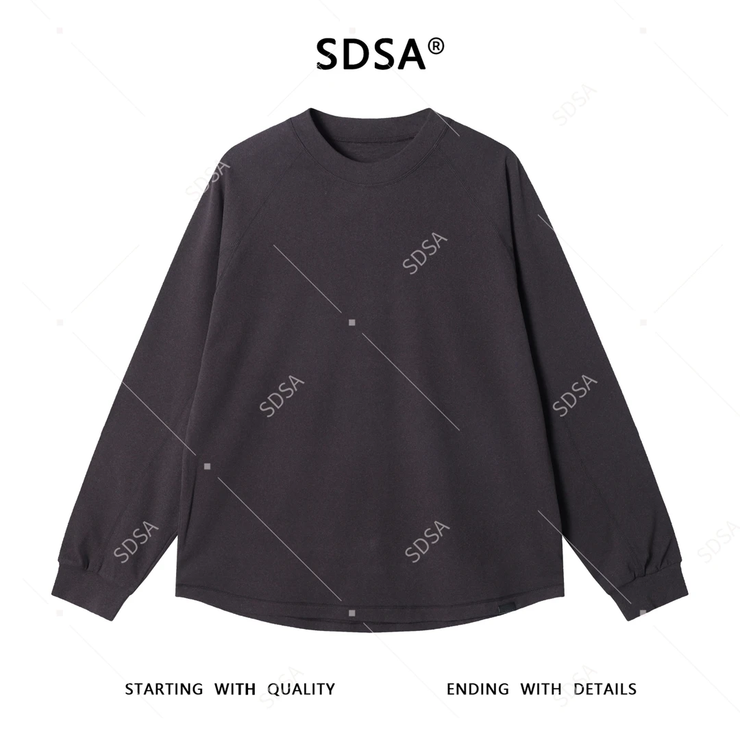 SDSA秋冬新款痞帅男装韩版简约纯色压线圆领长袖T恤百搭舒适上衣