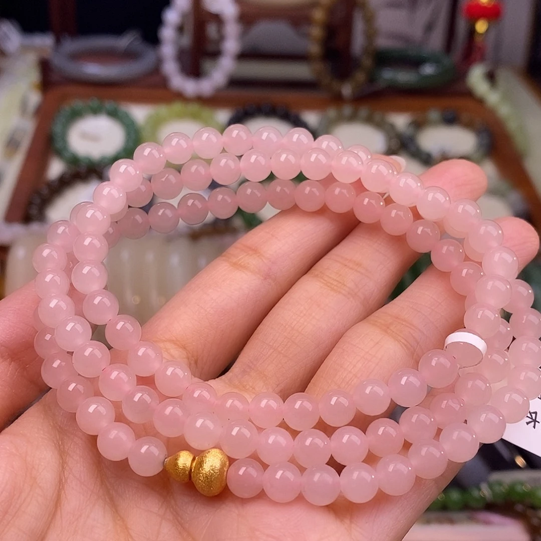 颈饰未镶嵌和田玉毕业级浓藕粉冰底毛衣链6m