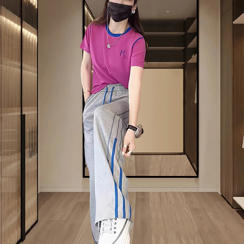 欧货休闲运动套装女夏季2025年新款洋气减龄高档阔腿裤两件套显瘦