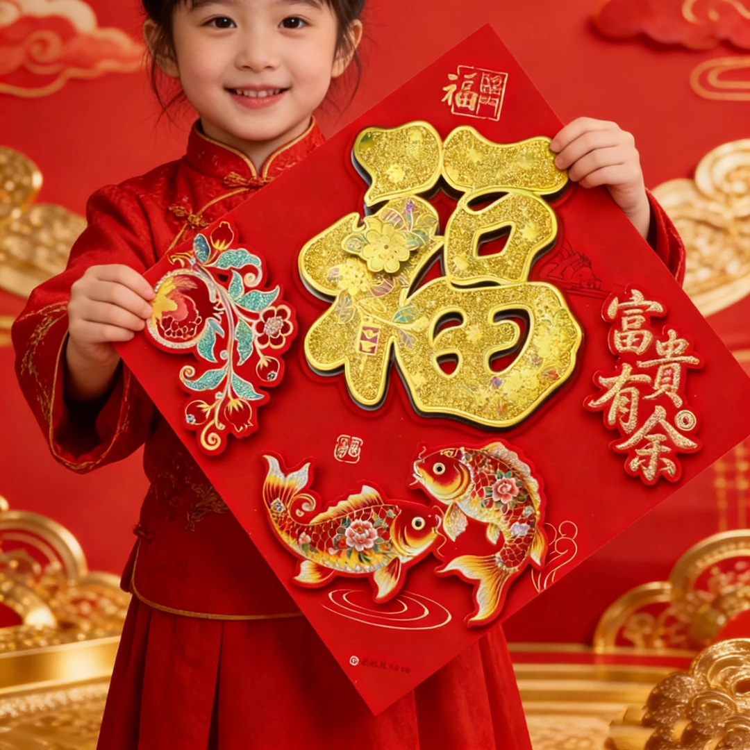 【拍1发4】2026马年窗贴春节过年布置门贴装饰入户门立体别墅福字贴