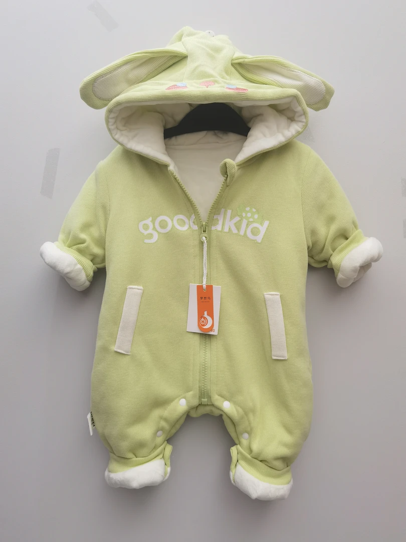 婴幼儿连体衣秋冬薄棉哈衣外套装男宝宝超萌可爱夹棉爬服新生儿潮