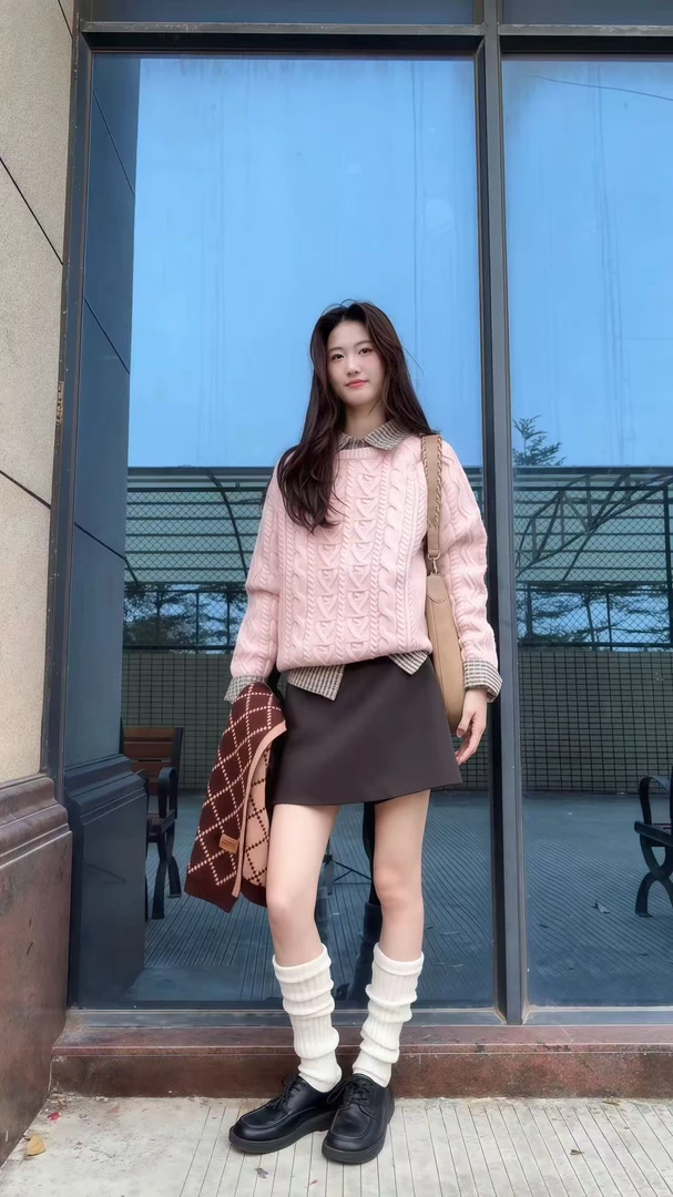 韩系甜美粉色麻花毛衣女秋冬2025新款温柔软糯高级感毛衣休闲裤