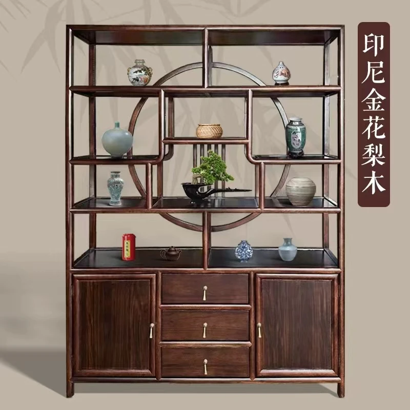 1.31.5米新中式实木博古架多宝阁落地式展示柜隔断玄关置物茶叶架