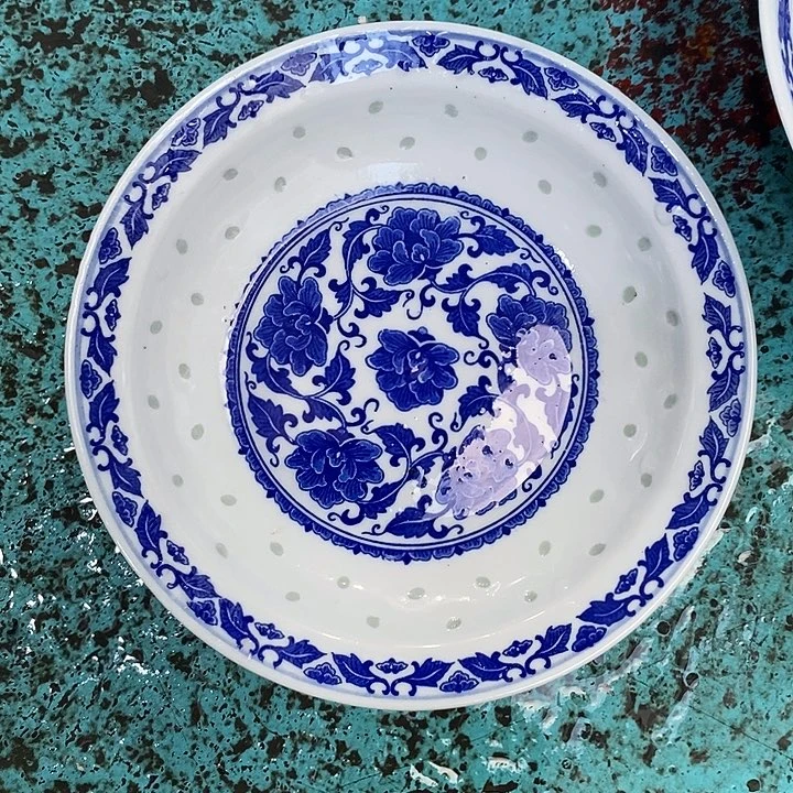 摆件7寸青花缠枝牡丹玲珑哟盘