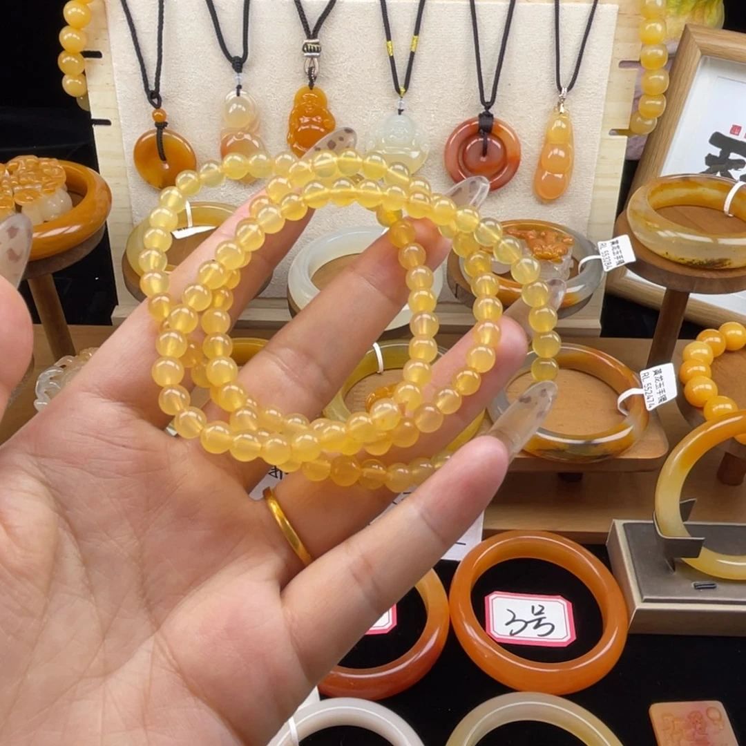 石英质玉（黄龙玉）未镶嵌手链缅黄珠串