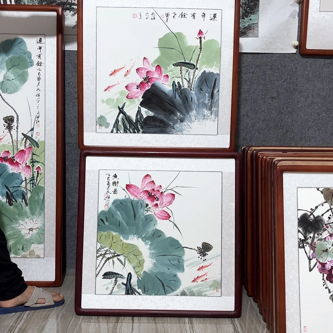 国画书画作品带框63×63厘米