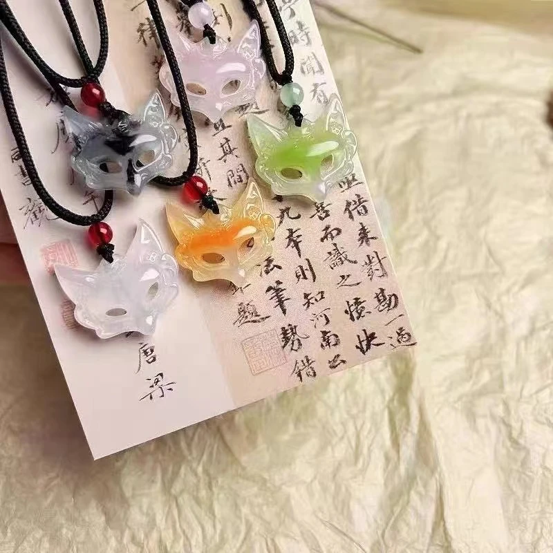 非金属树脂吊坠  狐狸面具项链国风美学吊坠男女编织情侣闺蜜挂坠