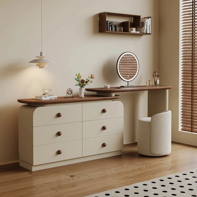 中古风全实木烤漆梳妆台卧室现代简约床尾复古化妆桌实木梳妆台