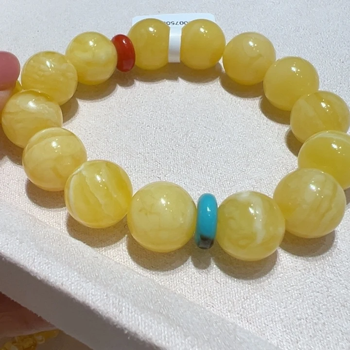 唐***糖蜜蜡未镶嵌手串天然蜜蜡俄料浓白花蜡圆珠手串