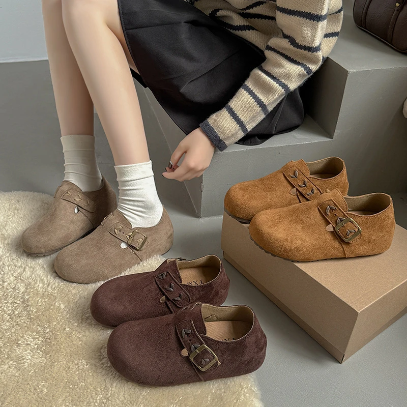 韩版厚底勃肯鞋女内增高乐福鞋一脚蹬平底休闲鞋博肯磨砂单鞋