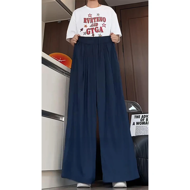 藏青色冰丝山本裤男款夏季薄款透气速干阔腿裤慵懒风垂感休闲长裤