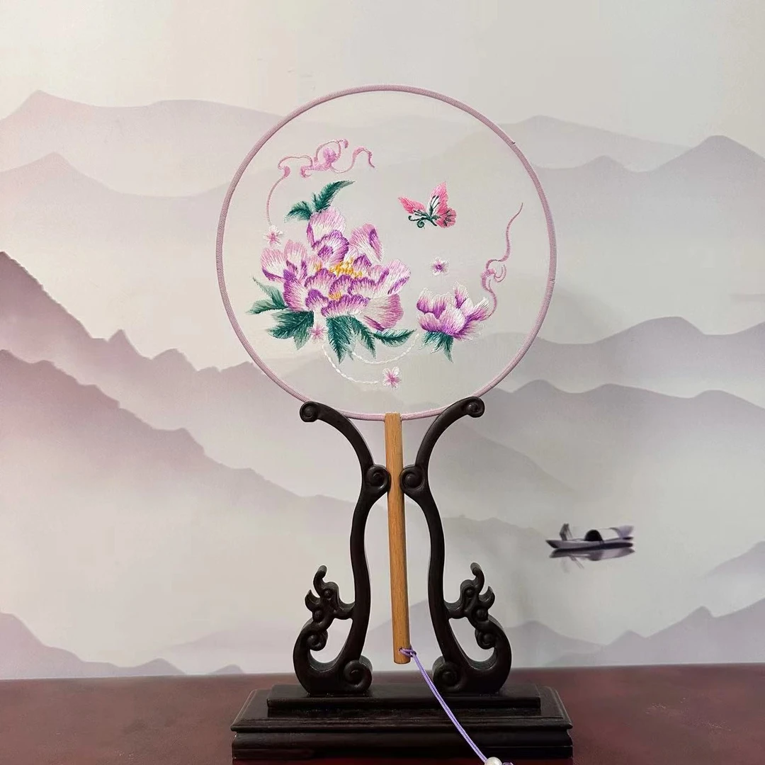 153号紫色牡丹 新款苏绣团扇非遗文化传承