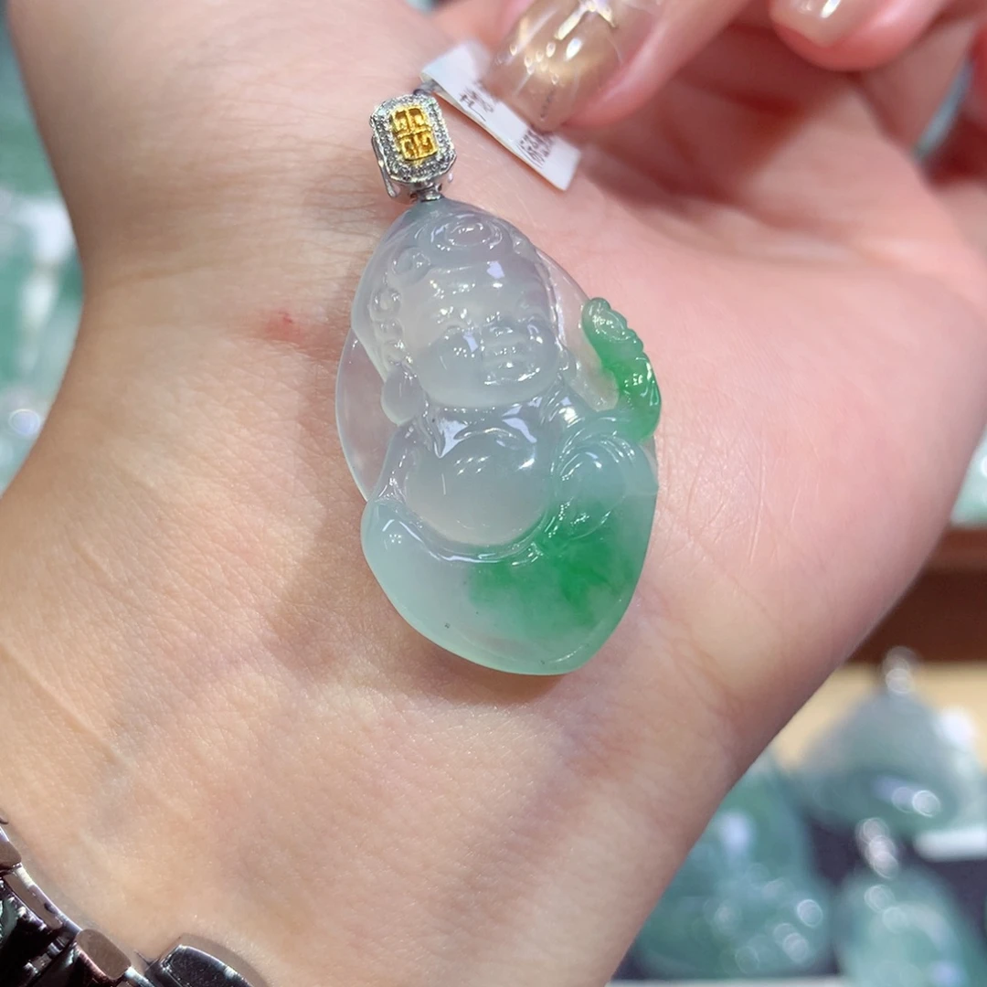 吊坠(不含链)18K金镶嵌翡翠